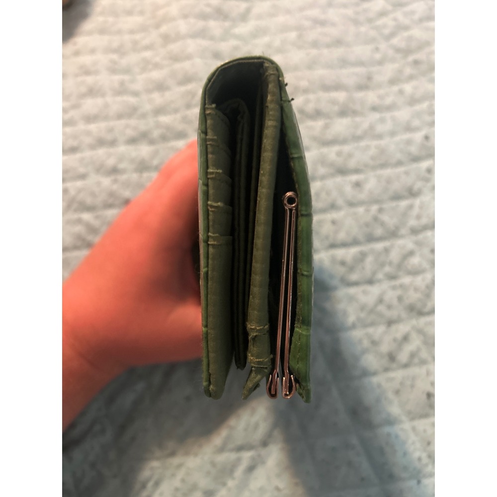 Green Croc Embossed Bifold Wallet Butterfly Charm Kiss-lock Coin Pouch Vintage - Picture 7 of 8